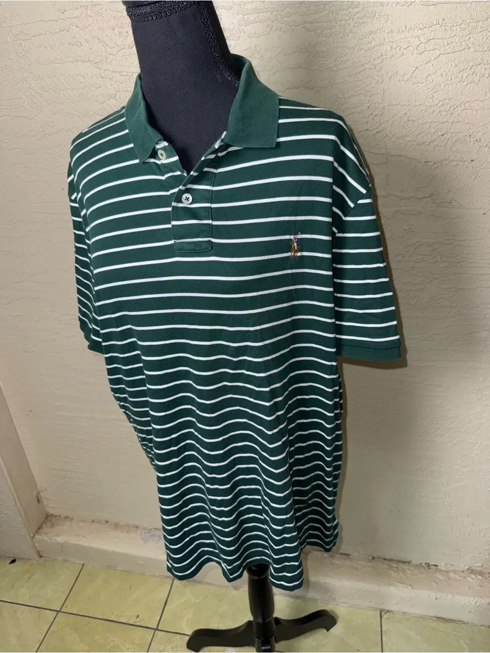 Polo Ralph‎ Lauren Green Stripe Pima Polo Preppy Golf Dadcore Coastal XL